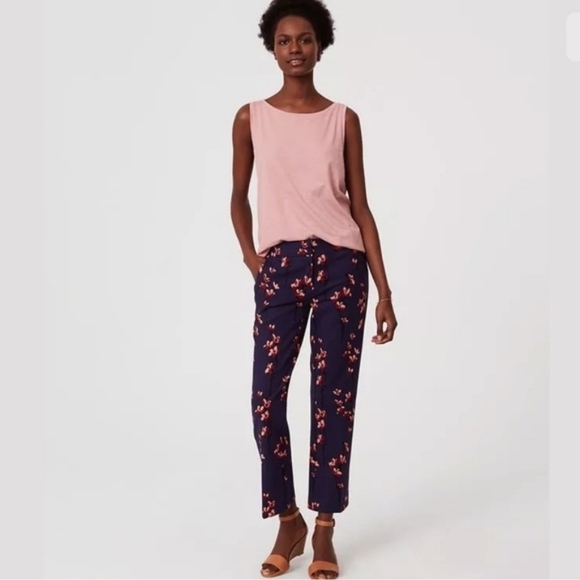 Ann Taylor LOFT Navy Floral Ankle Pants Size 6 - Picture 1 of 7